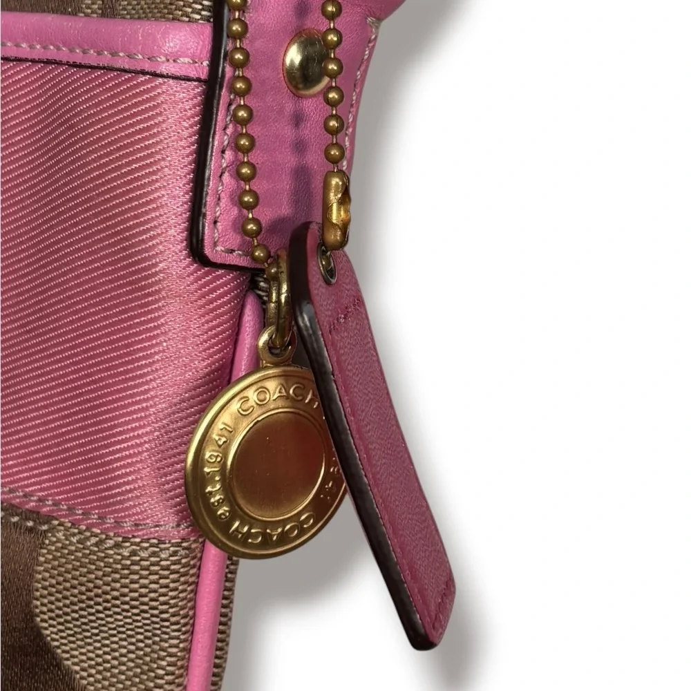 Coach Signature Stripe Swingpack Crossbody Bag Pink Tan Y2K Small Purse